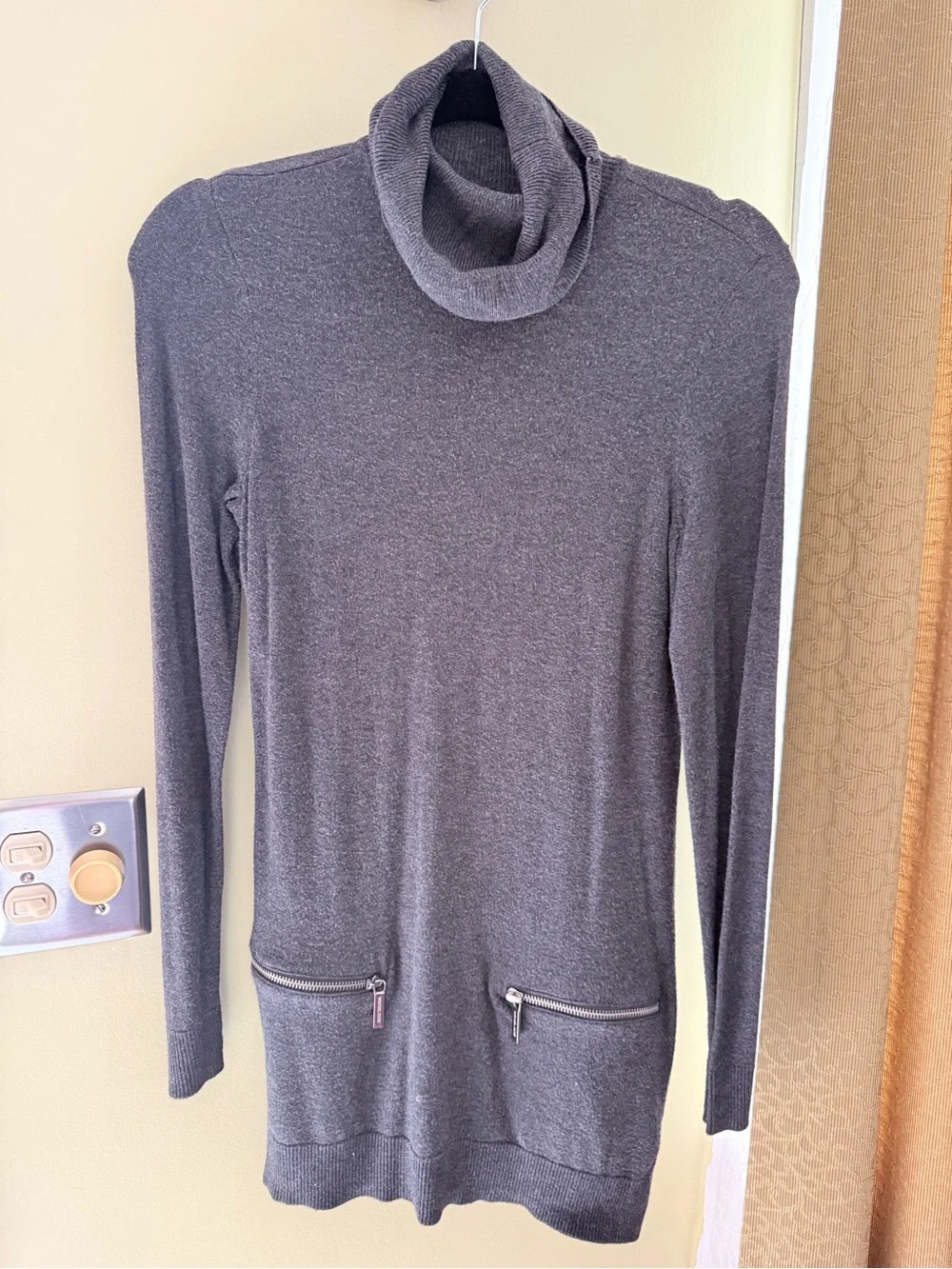 Michael Kors Heather Charcoal Turtleneck Long-Sleeve Tunic with Zip Pockets